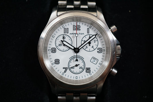 Hamilton Khaki 3832 Field Rare White Dial Military Chronograph Quartz