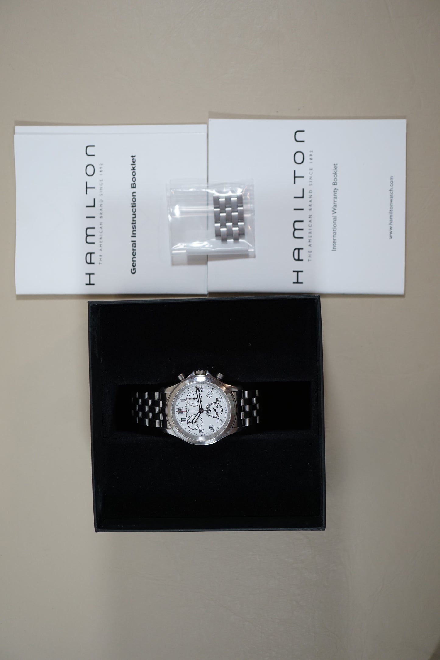 Hamilton Khaki 3832 Field Rare White Dial Military Chronograph Quartz