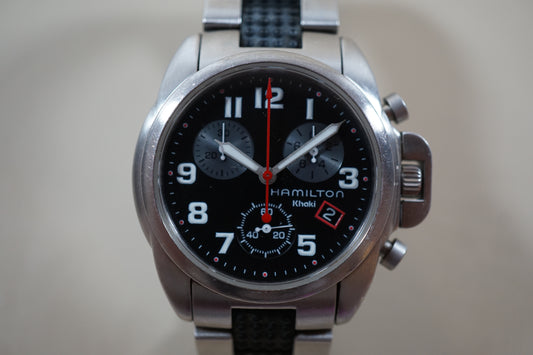 Hamilton Khaki 6303 Field Quartz Chronograph Crown Guard Midsize READ
