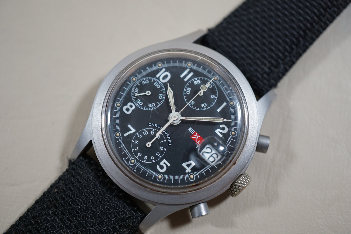 Vintage Exalt 776.101 ETA 7750 Black Dial Swiss Automatic Chronograph